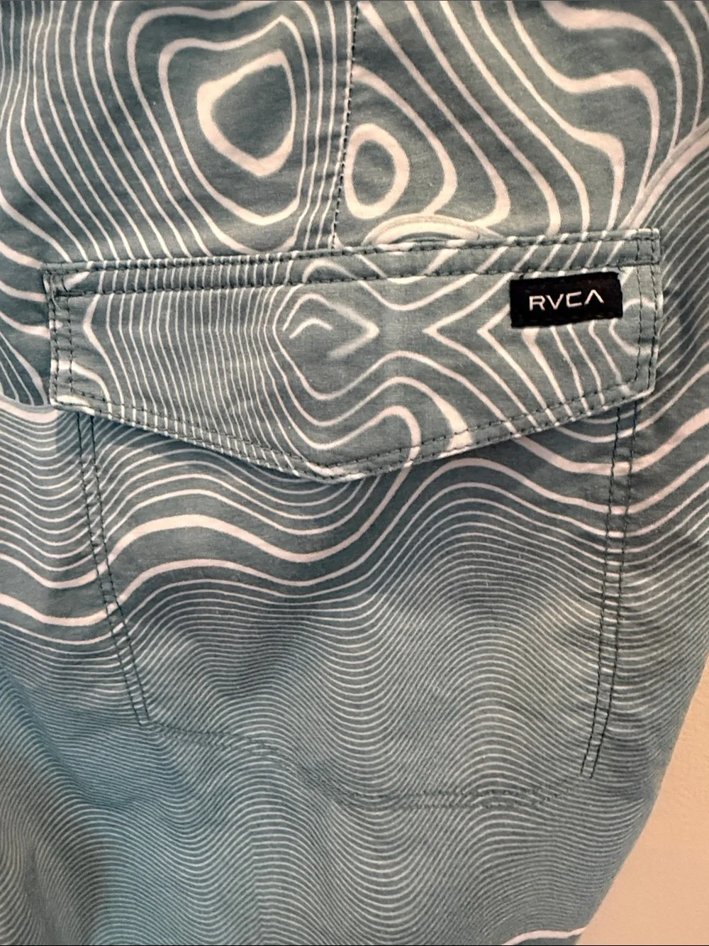 RVCA Men's Light Blue Wave-Pattern Board Shorts
